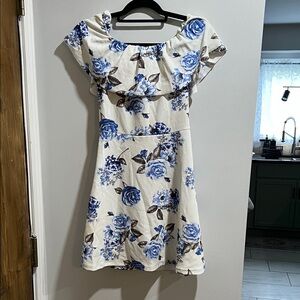 Floral Blue and White Dress